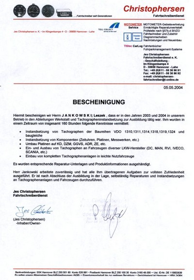 BESCHEINGUNG