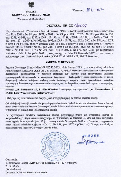 Decyzja Głównego Urzędu Miar (2)