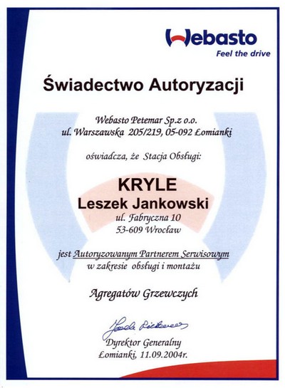 Autoryzacja WEBASTO 